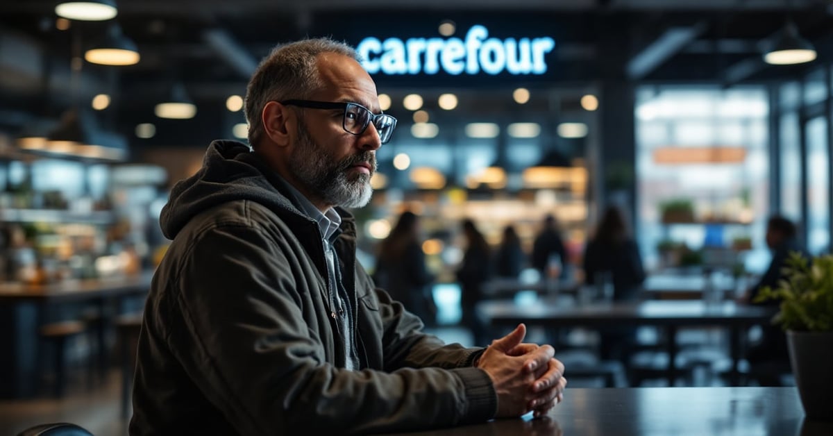 Recrutement Carrefour : employé en entretien dans un environnement moderne de grande distribution