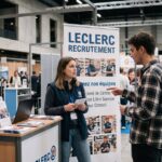 Leclerc recrutement : candidats en entretien d'embauche dans un hypermarché moderne
