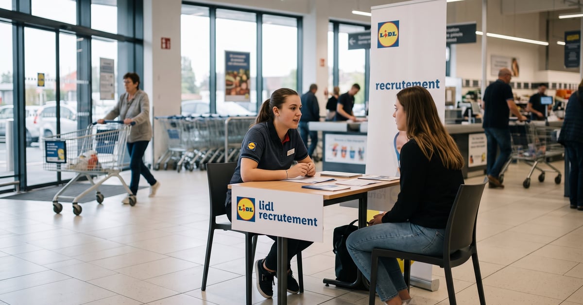 Recrutement Lidl : candidat en entretien d'embauche dans un environnement professionnel moderne