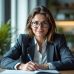 Avocate en droit du travail dans un cabinet moderne, prête à conseiller ses clients