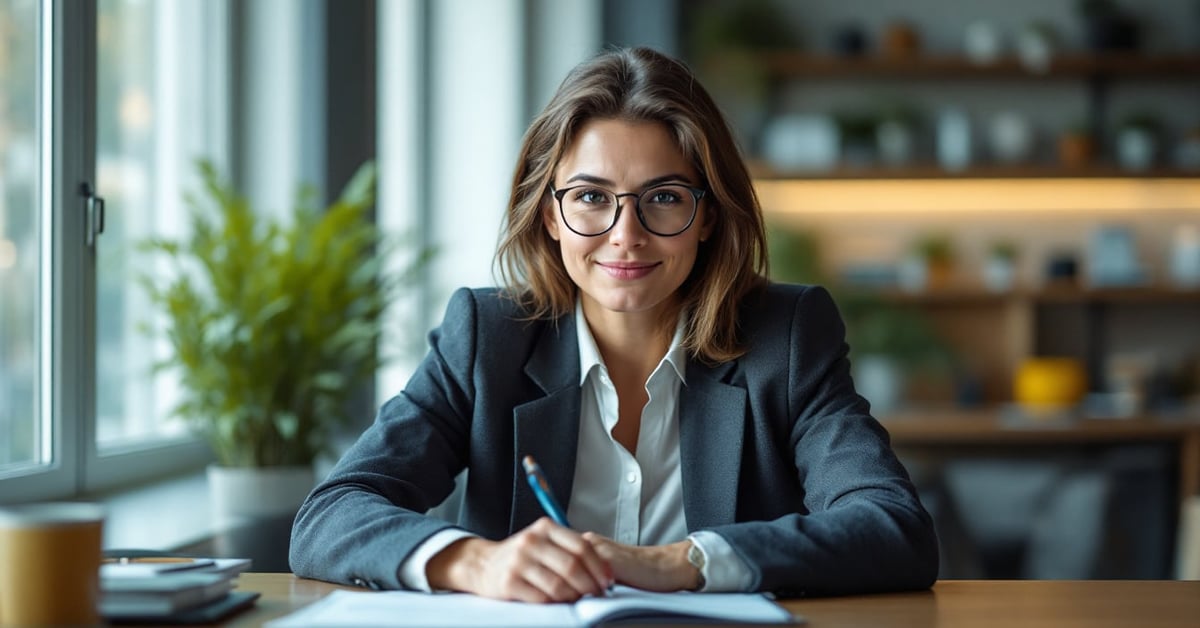 Avocate en droit du travail dans un cabinet moderne, prête à conseiller ses clients