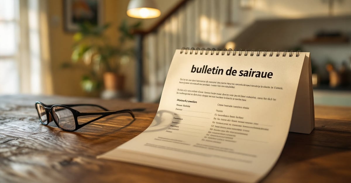 Bulletin de salaire posé sur un bureau moderne, fiche de paie détaillée visible en gros plan
